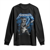 Funny Cat Playing Guitar Long Sleeve Shirt Vintage 90s Style Bootleg Graphic Rock Star Rock Cat - Wonder Print Shop