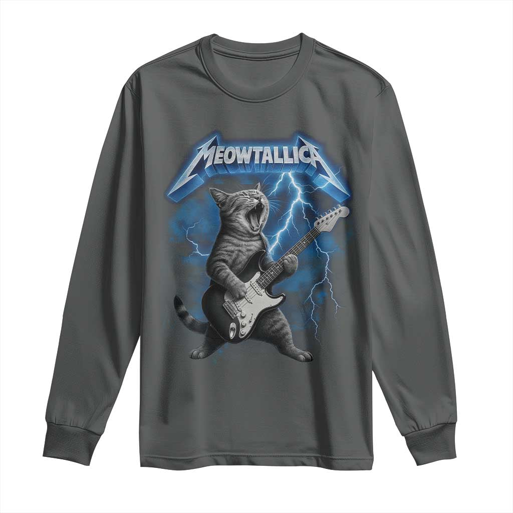 Funny Cat Playing Guitar Long Sleeve Shirt Vintage 90s Style Bootleg Graphic Rock Star Rock Cat - Wonder Print Shop