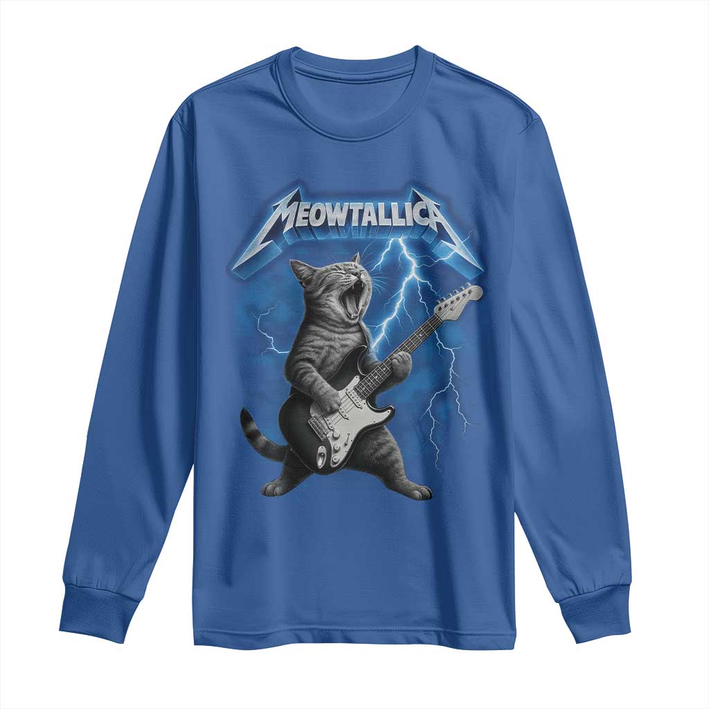 Funny Cat Playing Guitar Long Sleeve Shirt Vintage 90s Style Bootleg Graphic Rock Star Rock Cat - Wonder Print Shop