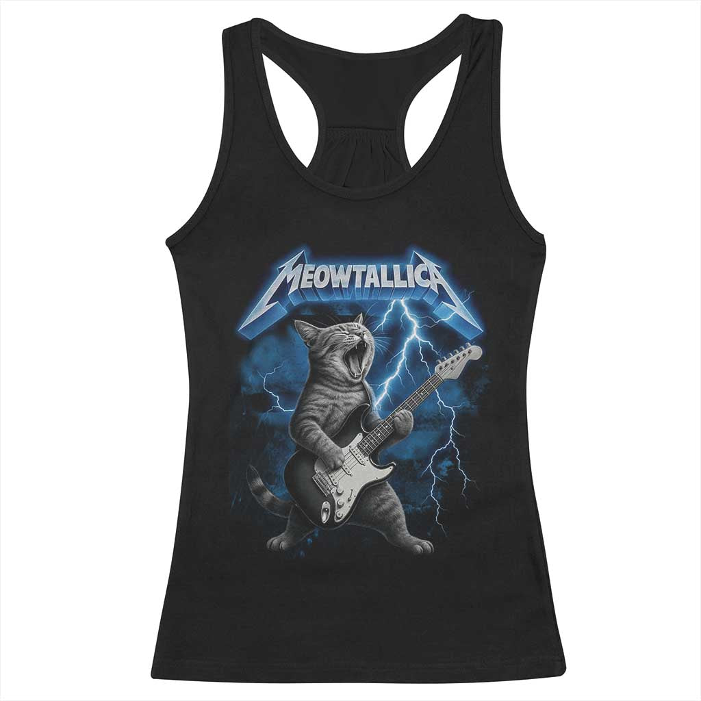 Funny Cat Playing Guitar Racerback Tank Top Vintage 90s Style Bootleg Graphic Rock Star Rock Cat - Wonder Print Shop