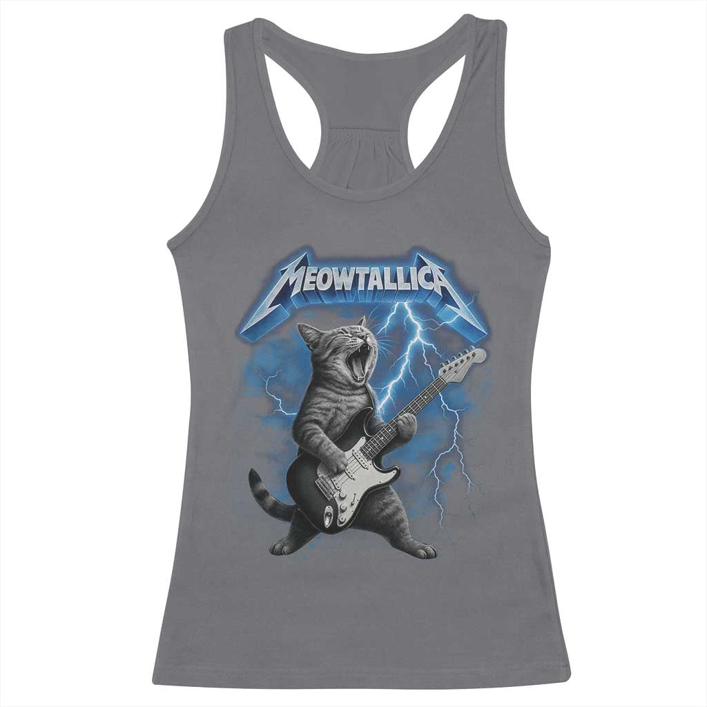 Funny Cat Playing Guitar Racerback Tank Top Vintage 90s Style Bootleg Graphic Rock Star Rock Cat - Wonder Print Shop