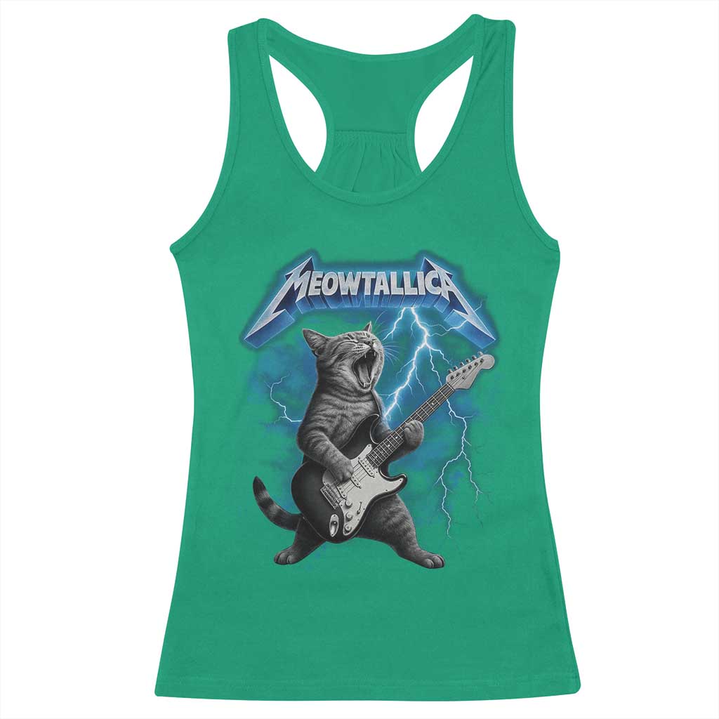 Funny Cat Playing Guitar Racerback Tank Top Vintage 90s Style Bootleg Graphic Rock Star Rock Cat - Wonder Print Shop