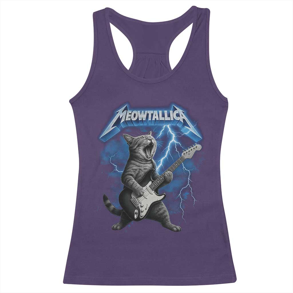 Funny Cat Playing Guitar Racerback Tank Top Vintage 90s Style Bootleg Graphic Rock Star Rock Cat - Wonder Print Shop