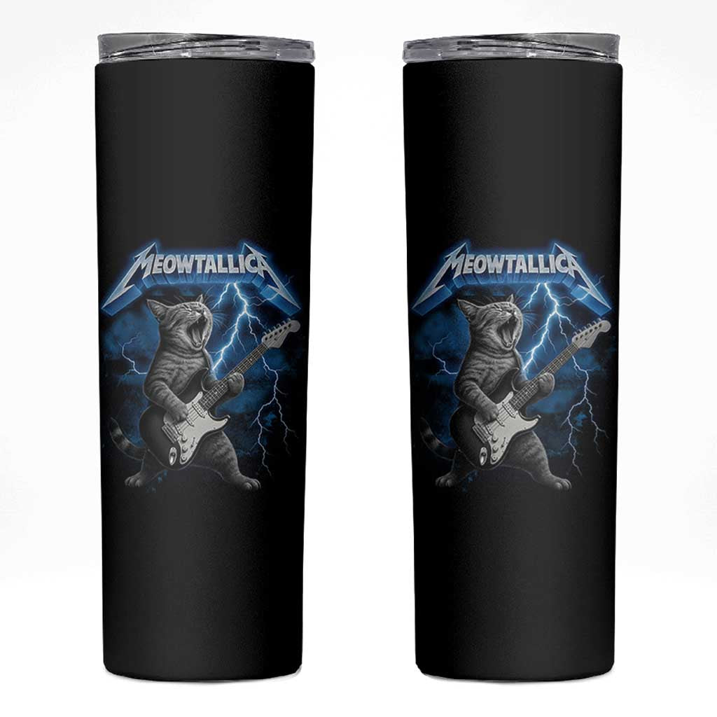Funny Cat Playing Guitar Skinny Tumbler Vintage 90s Style Bootleg Graphic Rock Star Rock Cat - Wonder Print Shop