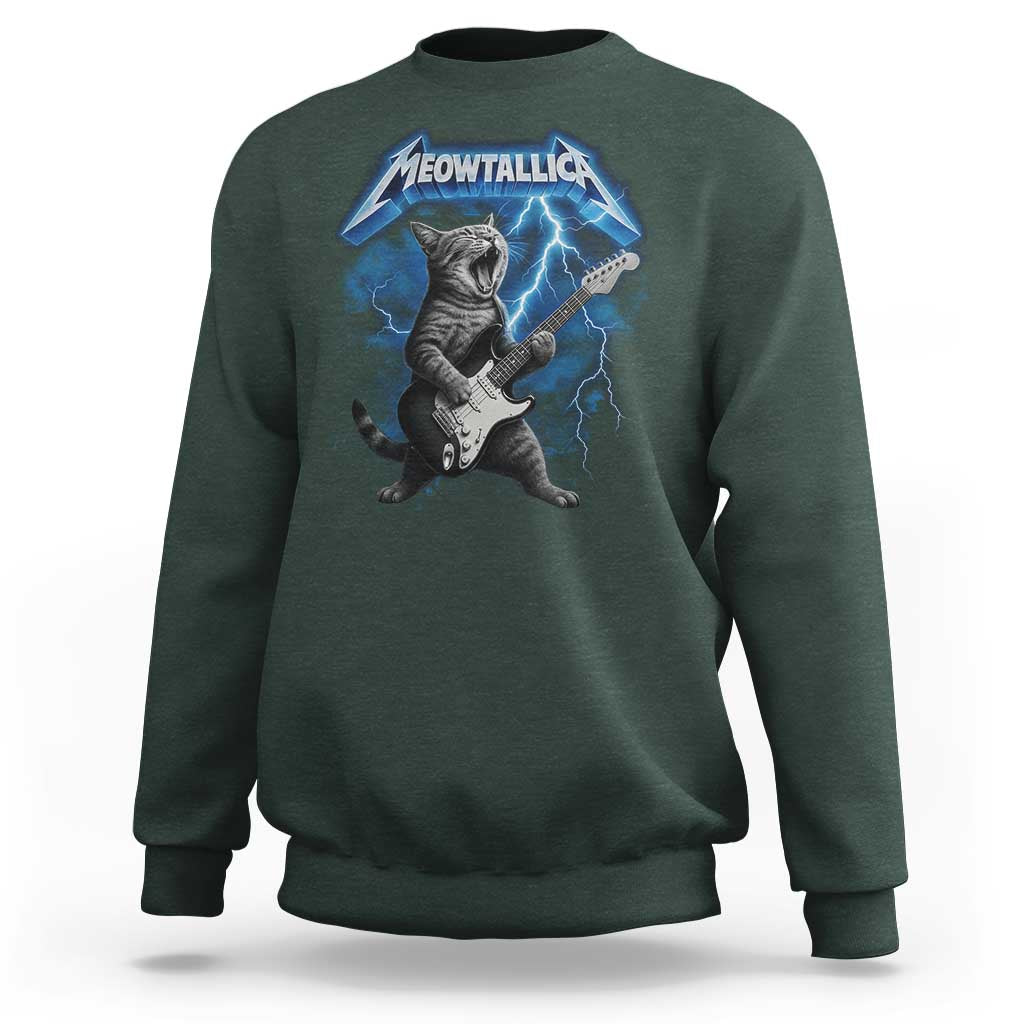 Funny Cat Playing Guitar Sweatshirt Vintage 90s Style Bootleg Graphic Rock Star Rock Cat - Wonder Print Shop