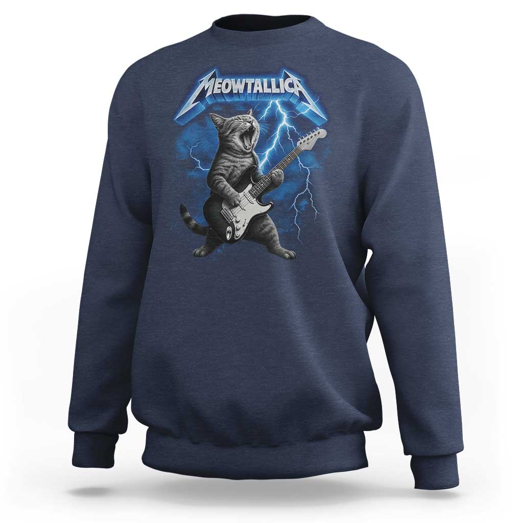 Funny Cat Playing Guitar Sweatshirt Vintage 90s Style Bootleg Graphic Rock Star Rock Cat - Wonder Print Shop