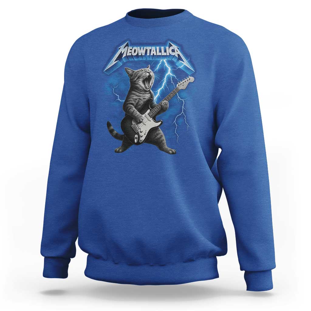 Funny Cat Playing Guitar Sweatshirt Vintage 90s Style Bootleg Graphic Rock Star Rock Cat - Wonder Print Shop