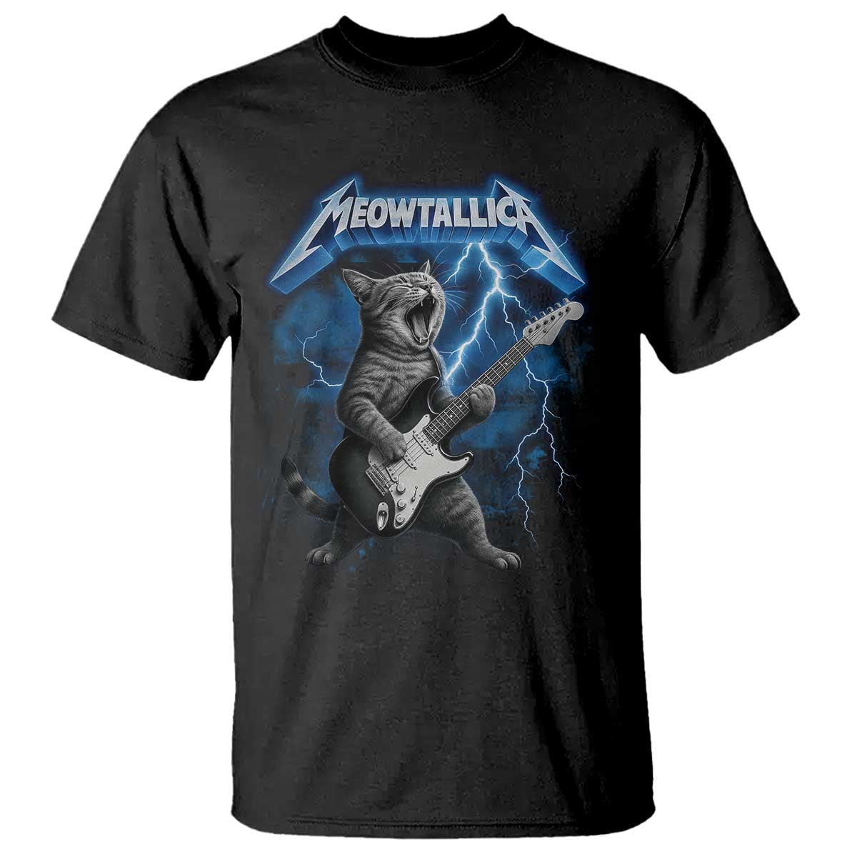 Funny Cat Playing Guitar T Shirt Vintage 90s Style Bootleg Graphic Rock Star Rock Cat - Wonder Print Shop