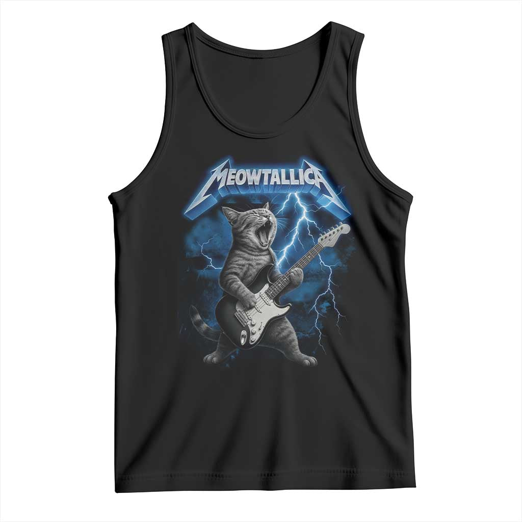 Funny Cat Playing Guitar Tank Top Vintage 90s Style Bootleg Graphic Rock Star Rock Cat - Wonder Print Shop