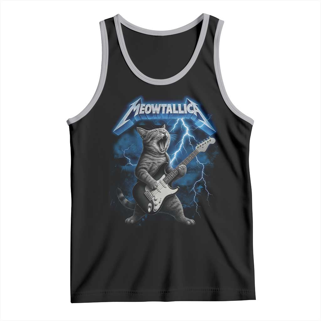 Funny Cat Playing Guitar Tank Top Vintage 90s Style Bootleg Graphic Rock Star Rock Cat - Wonder Print Shop