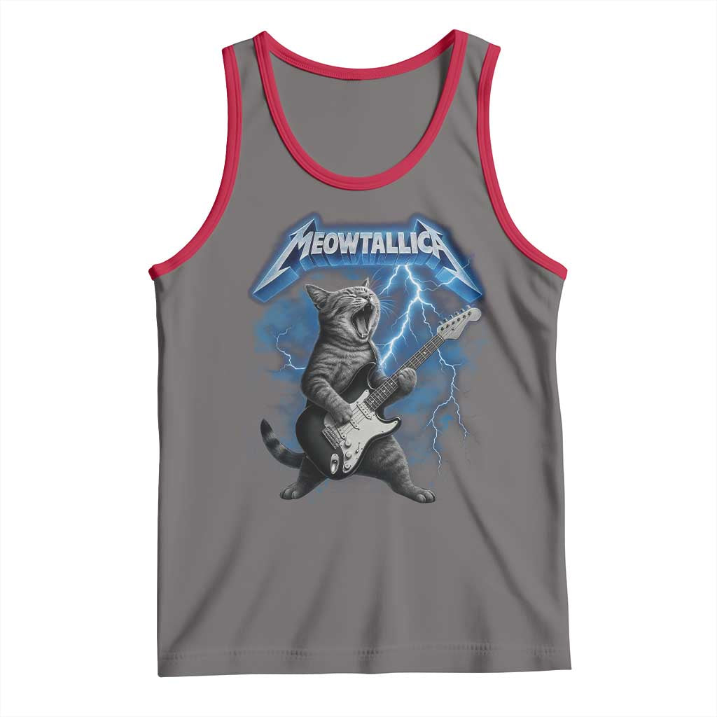 Funny Cat Playing Guitar Tank Top Vintage 90s Style Bootleg Graphic Rock Star Rock Cat - Wonder Print Shop