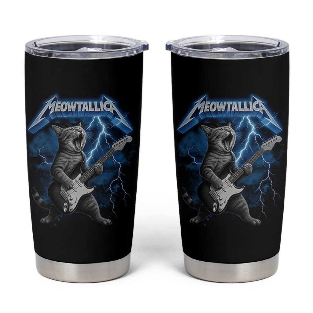 Funny Cat Playing Guitar Tumbler Cup Vintage 90s Style Bootleg Graphic Rock Star Rock Cat - Wonder Print Shop