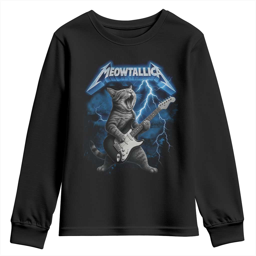 Funny Cat Playing Guitar Youth Sweatshirt Vintage 90s Style Bootleg Graphic Rock Star Rock Cat - Wonder Print Shop