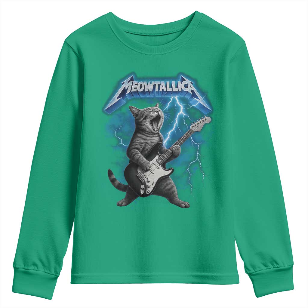 Funny Cat Playing Guitar Youth Sweatshirt Vintage 90s Style Bootleg Graphic Rock Star Rock Cat - Wonder Print Shop