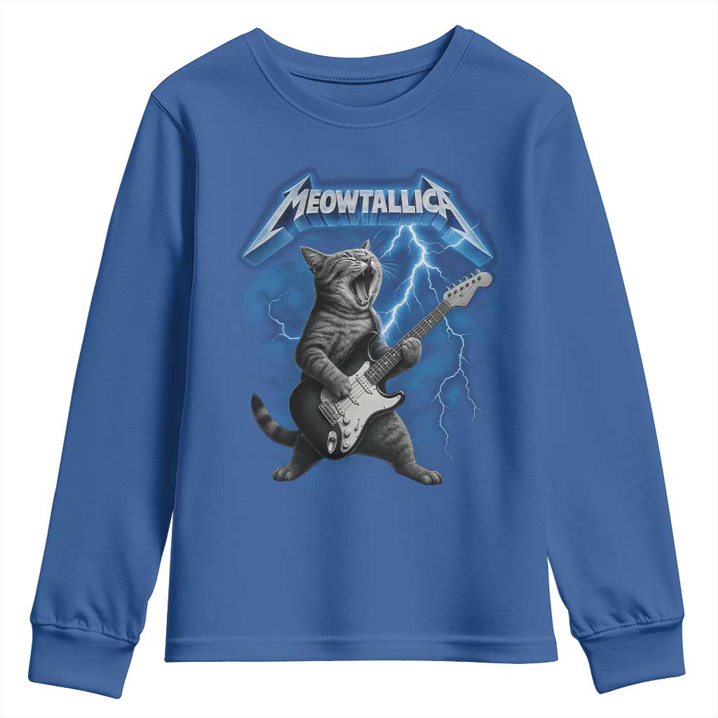 Funny Cat Playing Guitar Youth Sweatshirt Vintage 90s Style Bootleg Graphic Rock Star Rock Cat - Wonder Print Shop