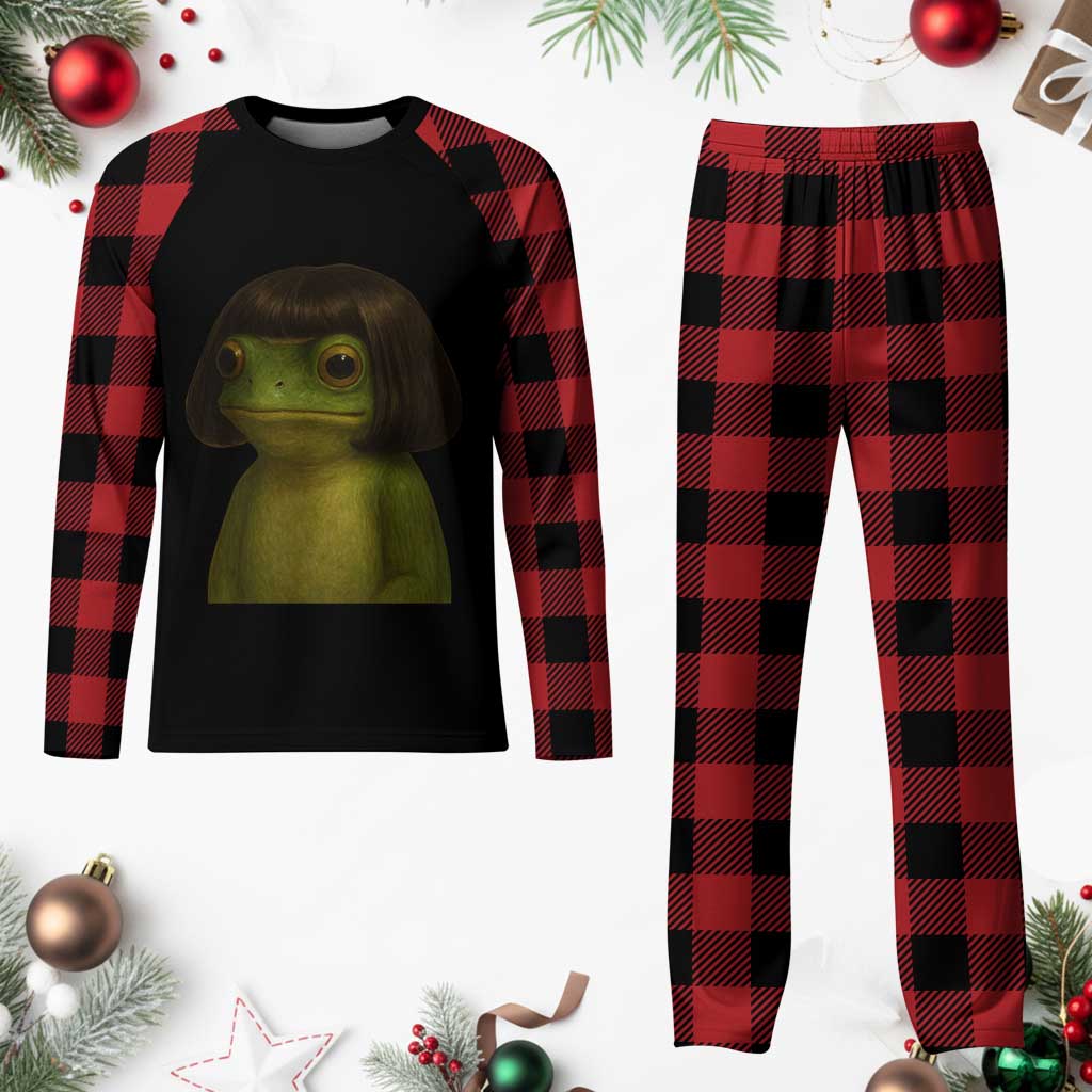 Funny Frog Bob Haircut Meme Plaid Pajama Set Silly Toad Trends - Wonder Print Shop