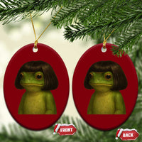 Funny Frog Bob Haircut Meme Ceramic Ornament Silly Toad Trends - Wonder Print Shop