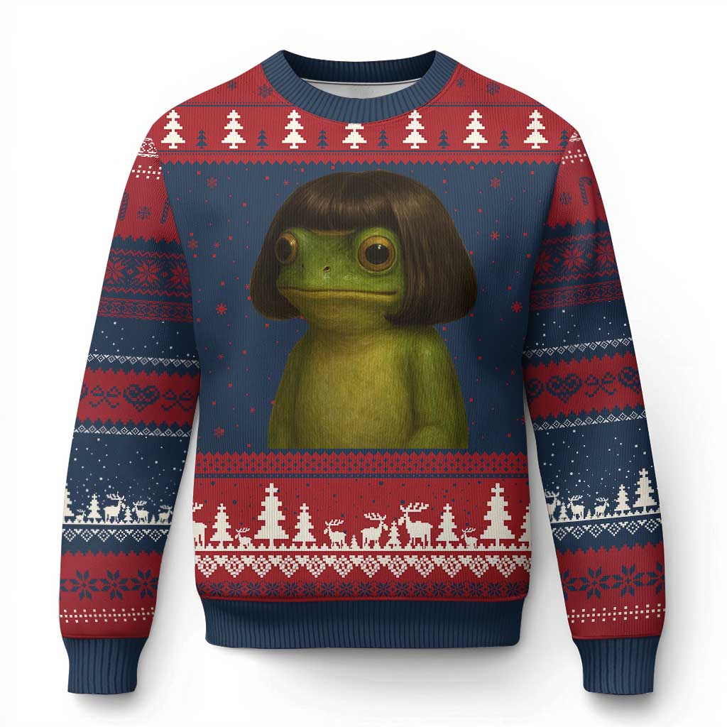 Funny Frog Bob Haircut Meme Ugly Christmas Sweater Silly Toad Trends - Wonder Print Shop