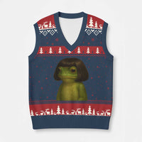 Funny Frog Bob Haircut Meme V-Neck Knit Sweater Vest Silly Toad Trends - Wonder Print Shop