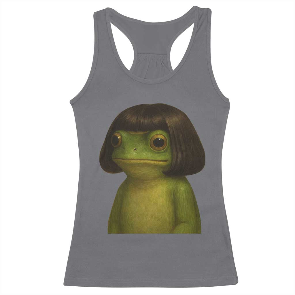 Funny Frog Bob Haircut Meme Racerback Tank Top Silly Toad Trends - Wonder Print Shop