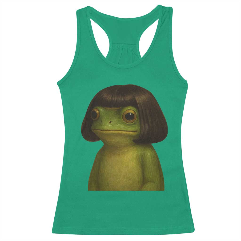 Funny Frog Bob Haircut Meme Racerback Tank Top Silly Toad Trends - Wonder Print Shop