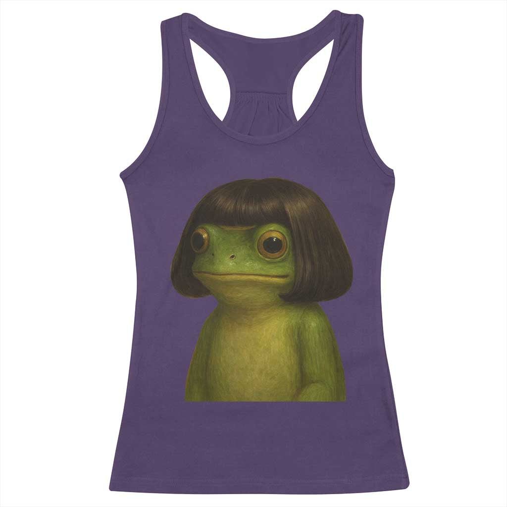 Funny Frog Bob Haircut Meme Racerback Tank Top Silly Toad Trends - Wonder Print Shop