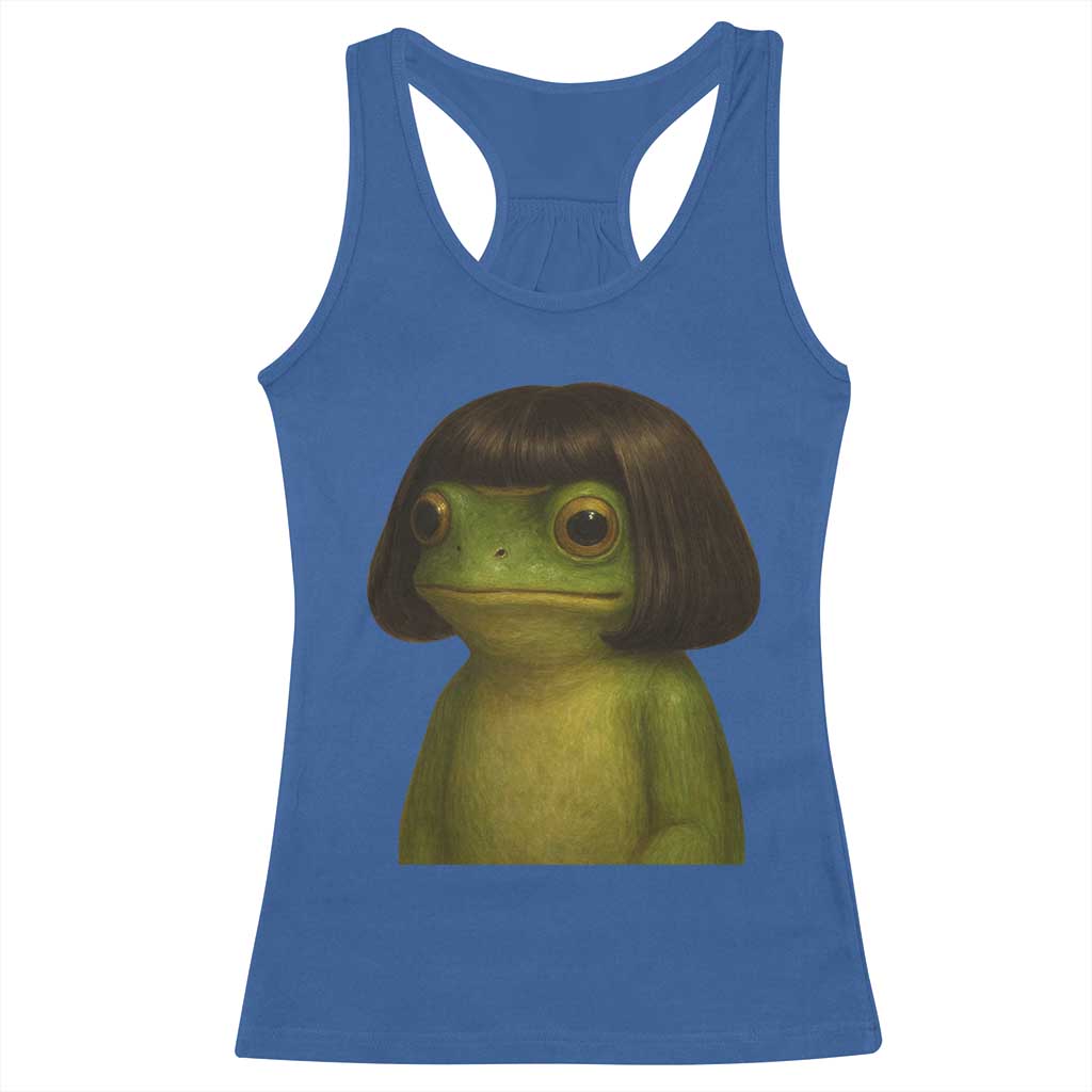 Funny Frog Bob Haircut Meme Racerback Tank Top Silly Toad Trends - Wonder Print Shop