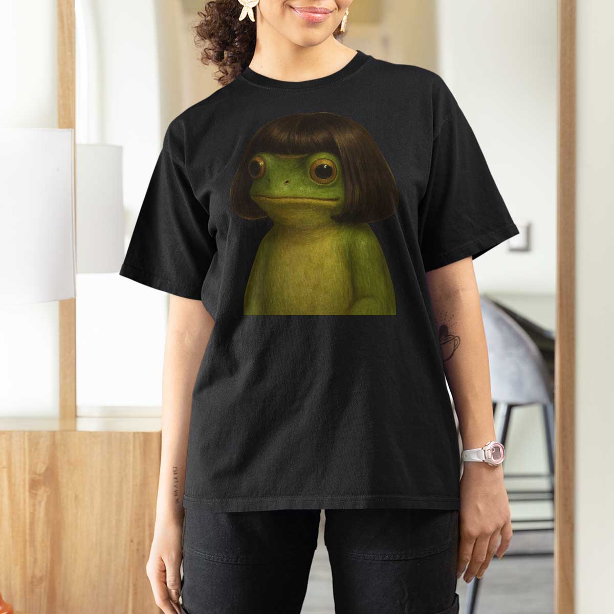 Funny Frog Bob Haircut Meme T Shirt For Women Silly Toad Trends - Wonder Print Shop