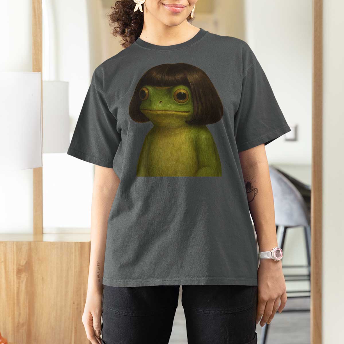 Funny Frog Bob Haircut Meme T Shirt For Women Silly Toad Trends - Wonder Print Shop
