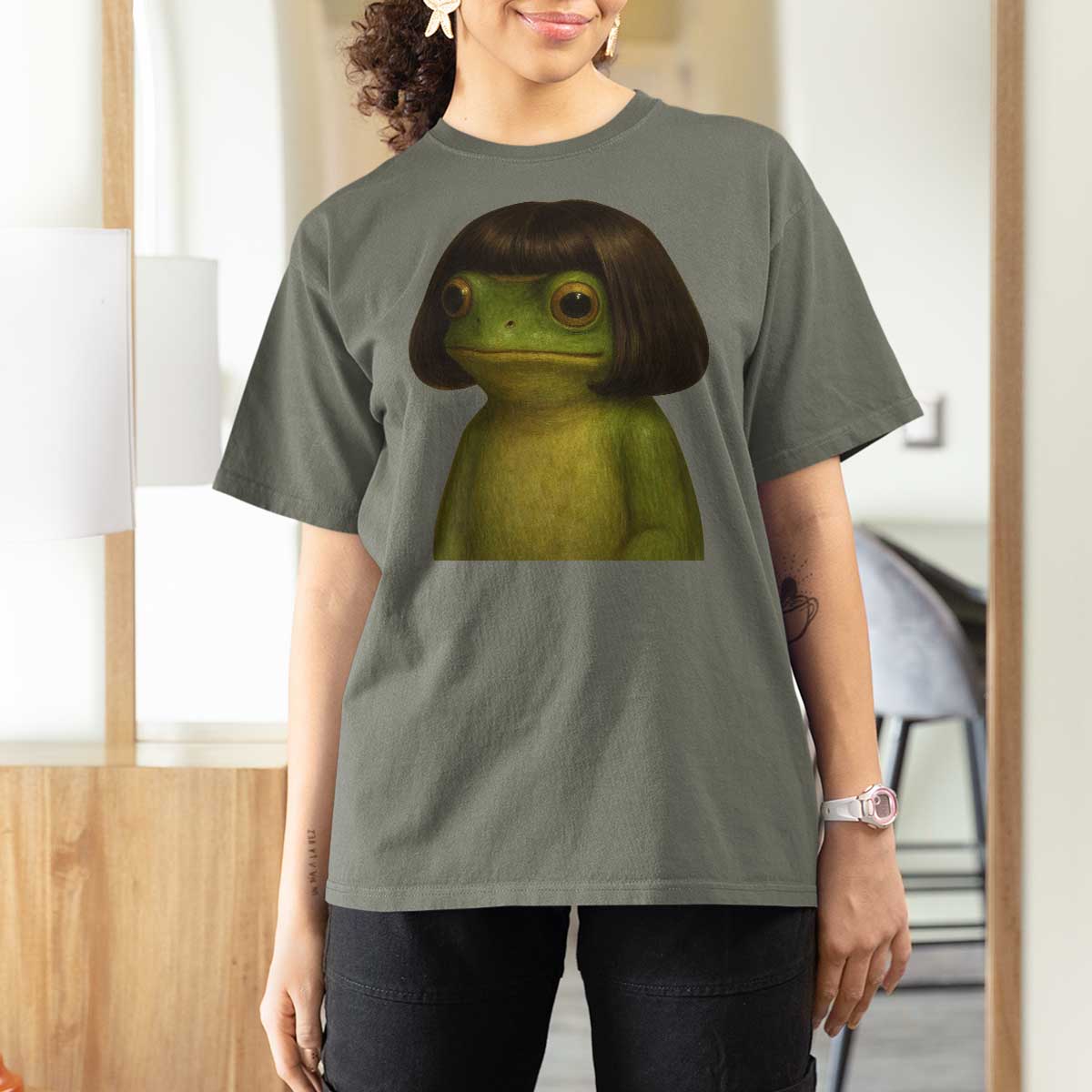 Funny Frog Bob Haircut Meme T Shirt For Women Silly Toad Trends - Wonder Print Shop