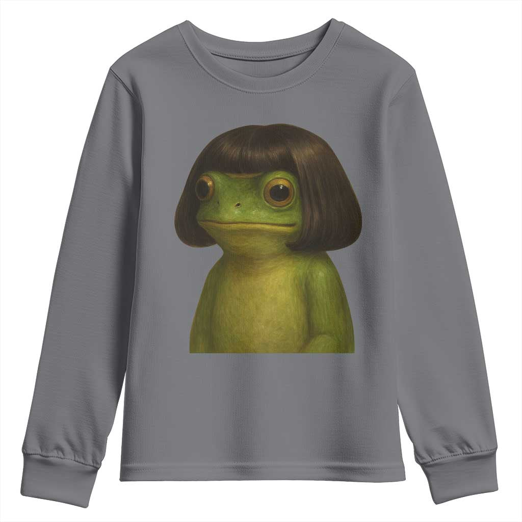 Funny Frog Bob Haircut Meme Youth Sweatshirt Silly Toad Trends - Wonder Print Shop
