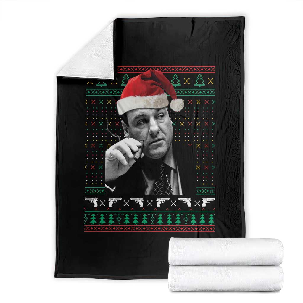 Funny Ugly Christmas Throw Blanket Funny Mafia Gangster Santa Sopranos Smoking - Wonder Print Shop