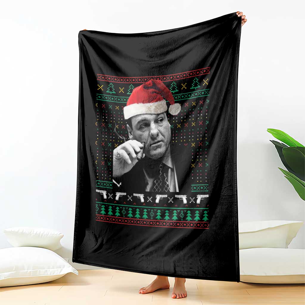 Funny Ugly Christmas Throw Blanket Funny Mafia Gangster Santa Sopranos Smoking - Wonder Print Shop