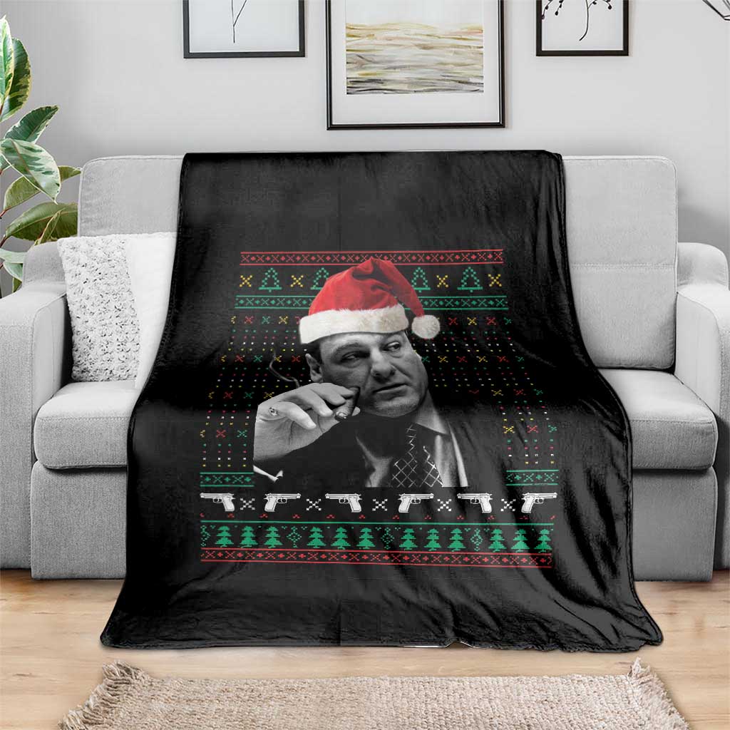 Funny Ugly Christmas Throw Blanket Funny Mafia Gangster Santa Sopranos Smoking - Wonder Print Shop