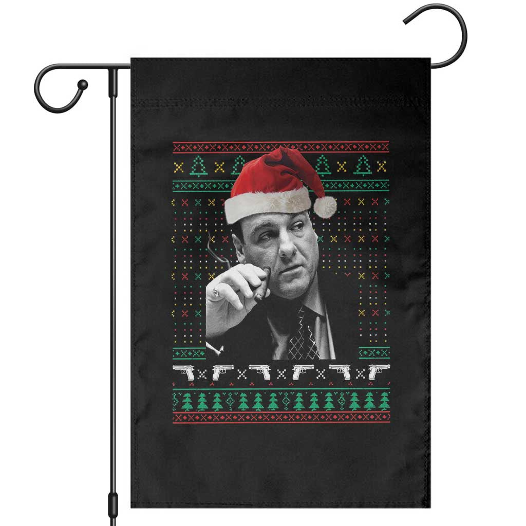 Funny Ugly Christmas Garden Flag Funny Mafia Gangster Santa Sopranos Smoking - Wonder Print Shop