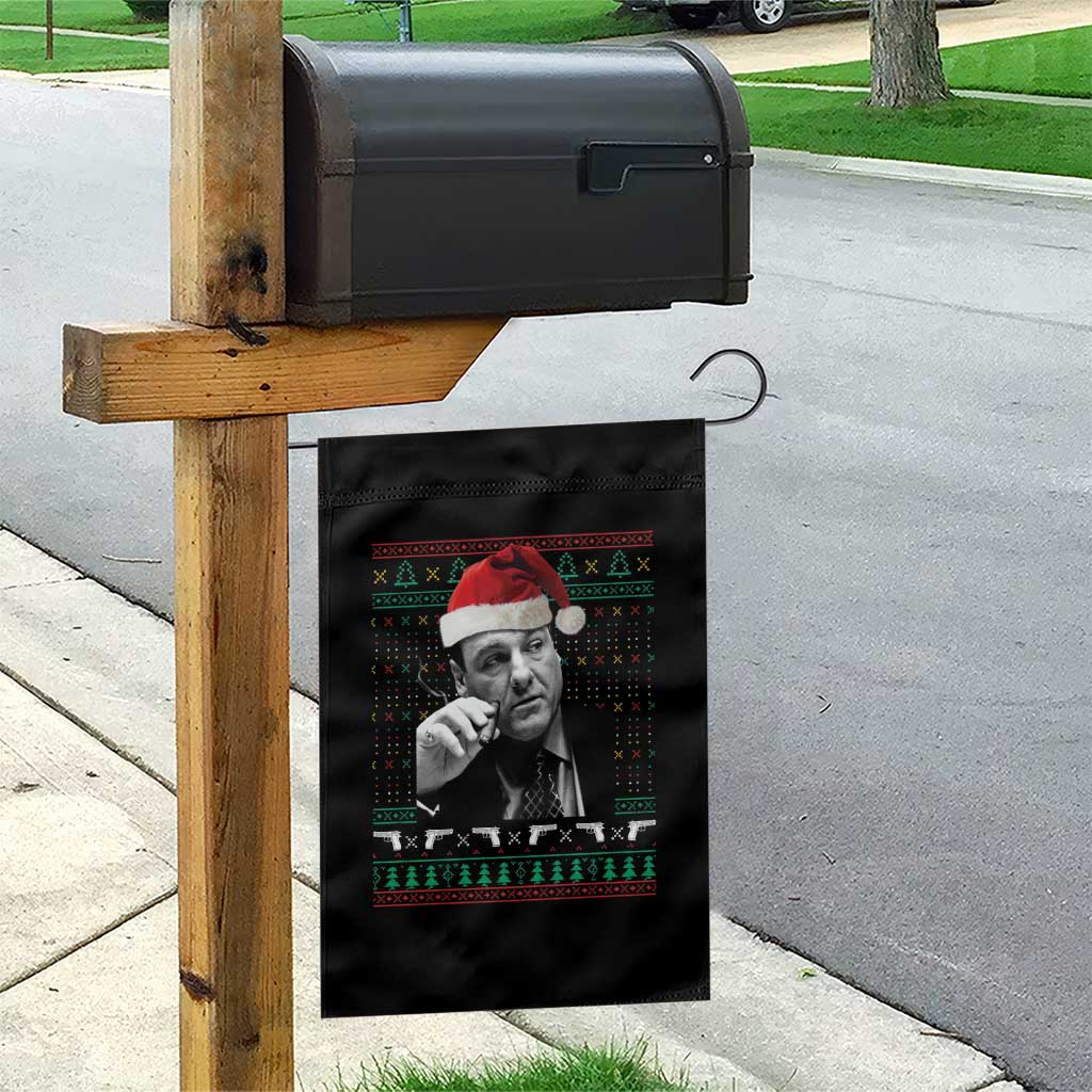 Funny Ugly Christmas Garden Flag Funny Mafia Gangster Santa Sopranos Smoking - Wonder Print Shop