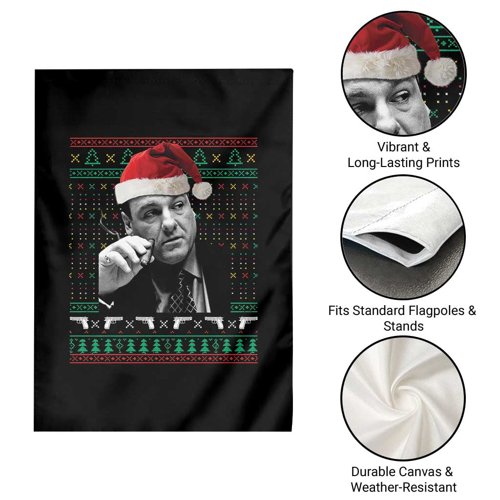 Funny Ugly Christmas Garden Flag Funny Mafia Gangster Santa Sopranos Smoking - Wonder Print Shop