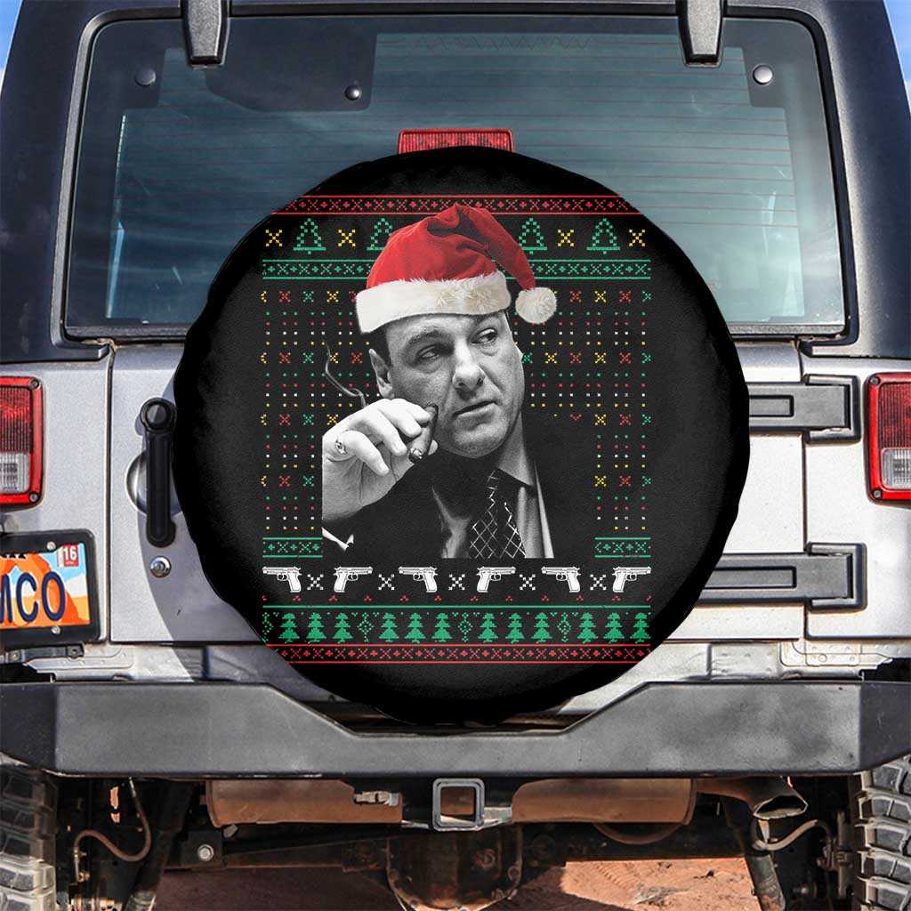 Funny Ugly Christmas Spare Tire Cover Funny Mafia Gangster Santa Sopranos Smoking - Wonder Print Shop