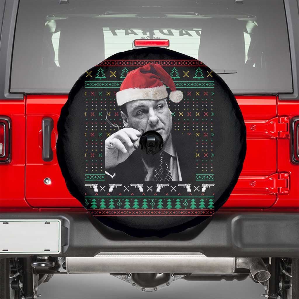 Funny Ugly Christmas Spare Tire Cover Funny Mafia Gangster Santa Sopranos Smoking - Wonder Print Shop