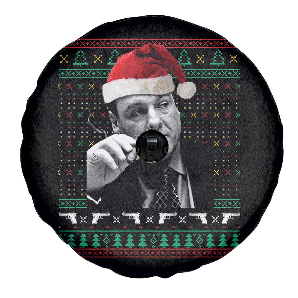 Funny Ugly Christmas Spare Tire Cover Funny Mafia Gangster Santa Sopranos Smoking - Wonder Print Shop