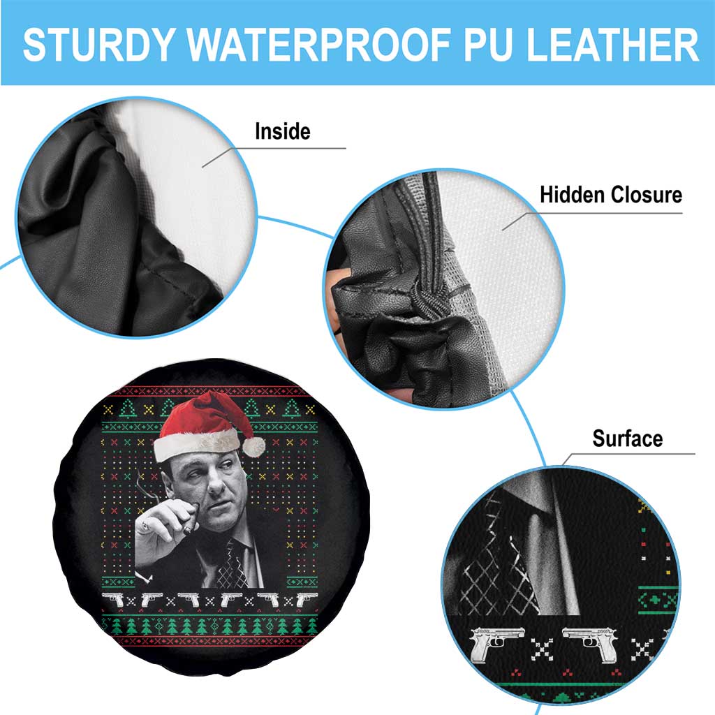 Funny Ugly Christmas Spare Tire Cover Funny Mafia Gangster Santa Sopranos Smoking - Wonder Print Shop