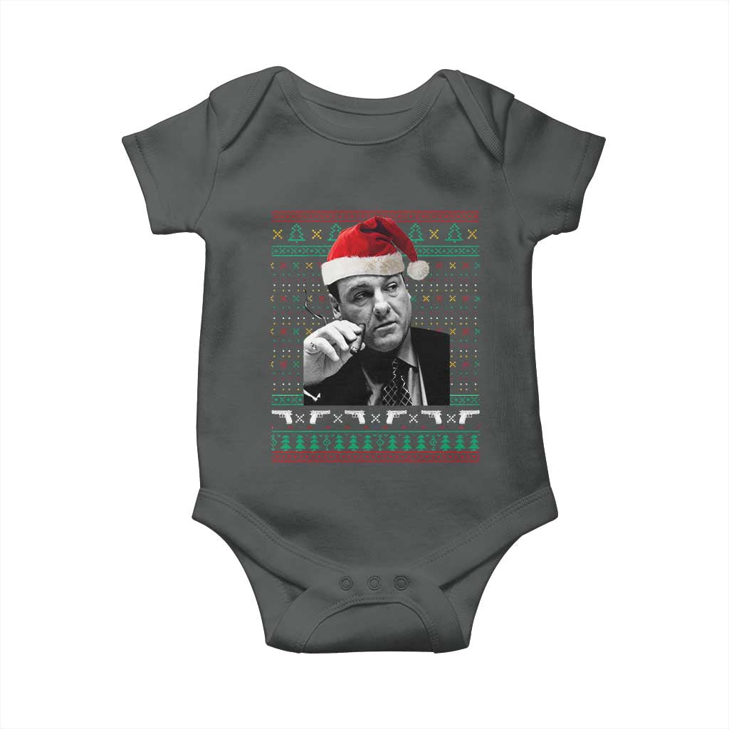Funny Ugly Christmas Baby Onesie Funny Mafia Gangster Santa Sopranos Smoking - Wonder Print Shop