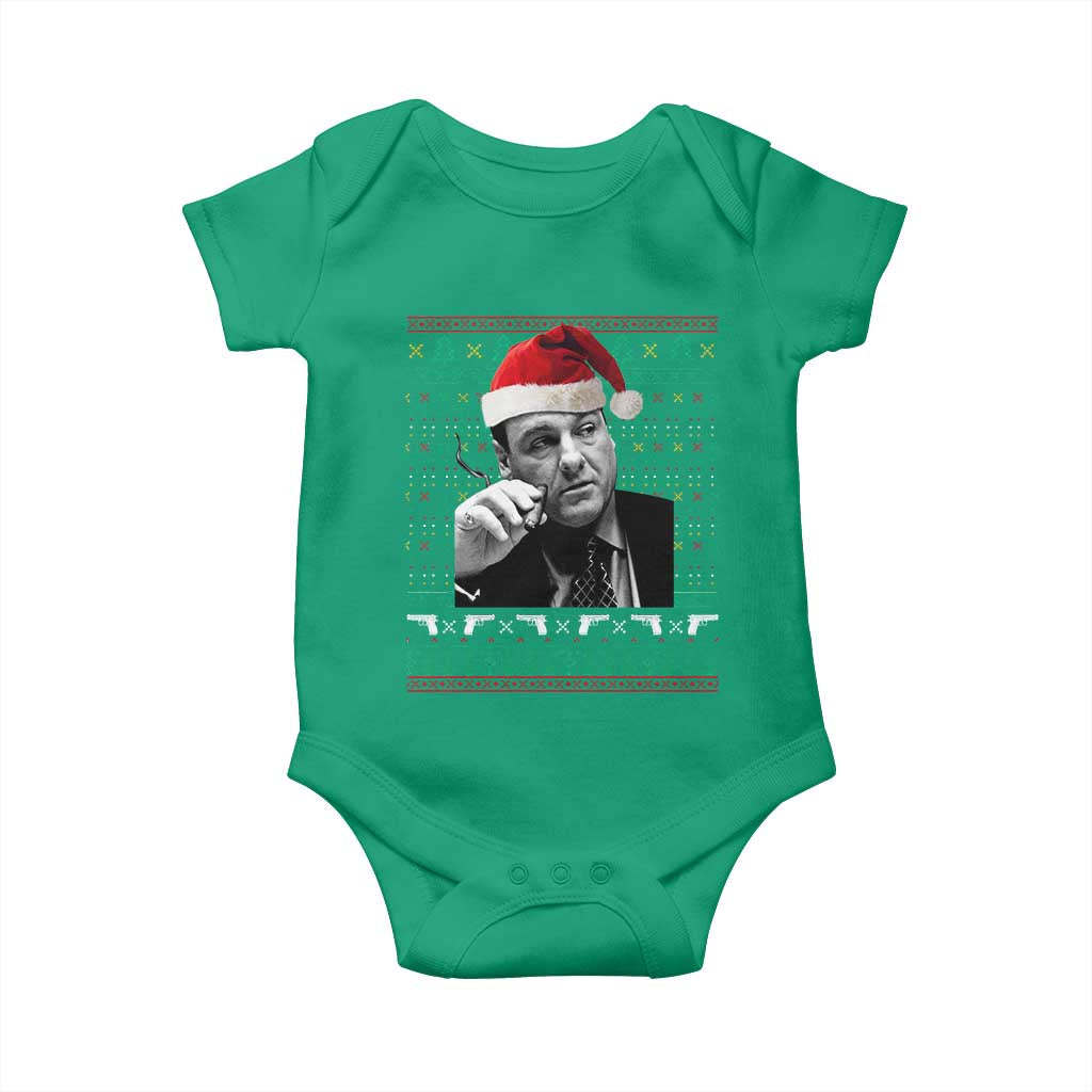Funny Ugly Christmas Baby Onesie Funny Mafia Gangster Santa Sopranos Smoking - Wonder Print Shop