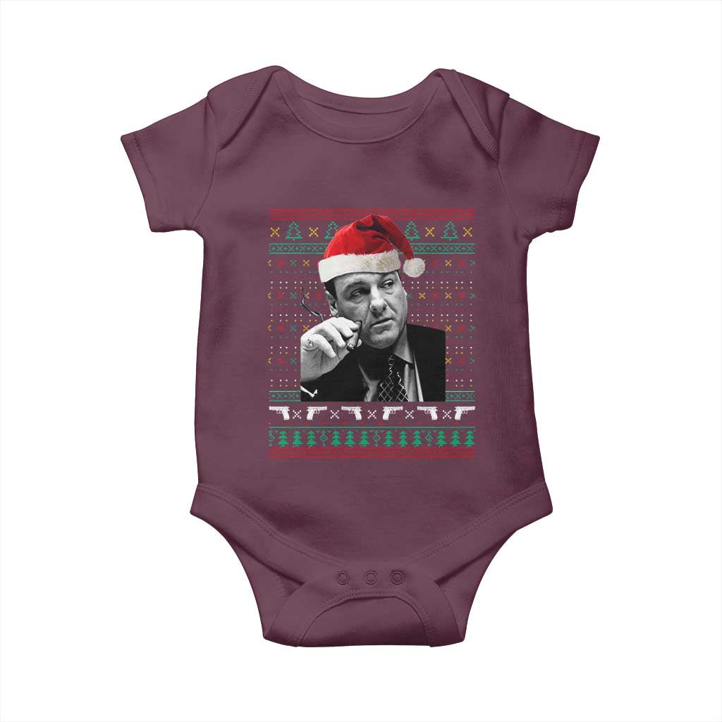 Funny Ugly Christmas Baby Onesie Funny Mafia Gangster Santa Sopranos Smoking - Wonder Print Shop