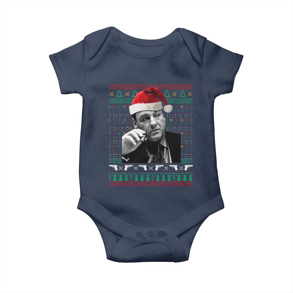 Funny Ugly Christmas Baby Onesie Funny Mafia Gangster Santa Sopranos Smoking - Wonder Print Shop