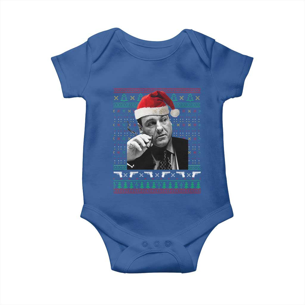 Funny Ugly Christmas Baby Onesie Funny Mafia Gangster Santa Sopranos Smoking - Wonder Print Shop