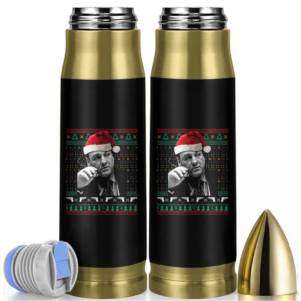 Funny Ugly Christmas Bullet Tumbler Funny Mafia Gangster Santa Sopranos Smoking - Wonder Print Shop