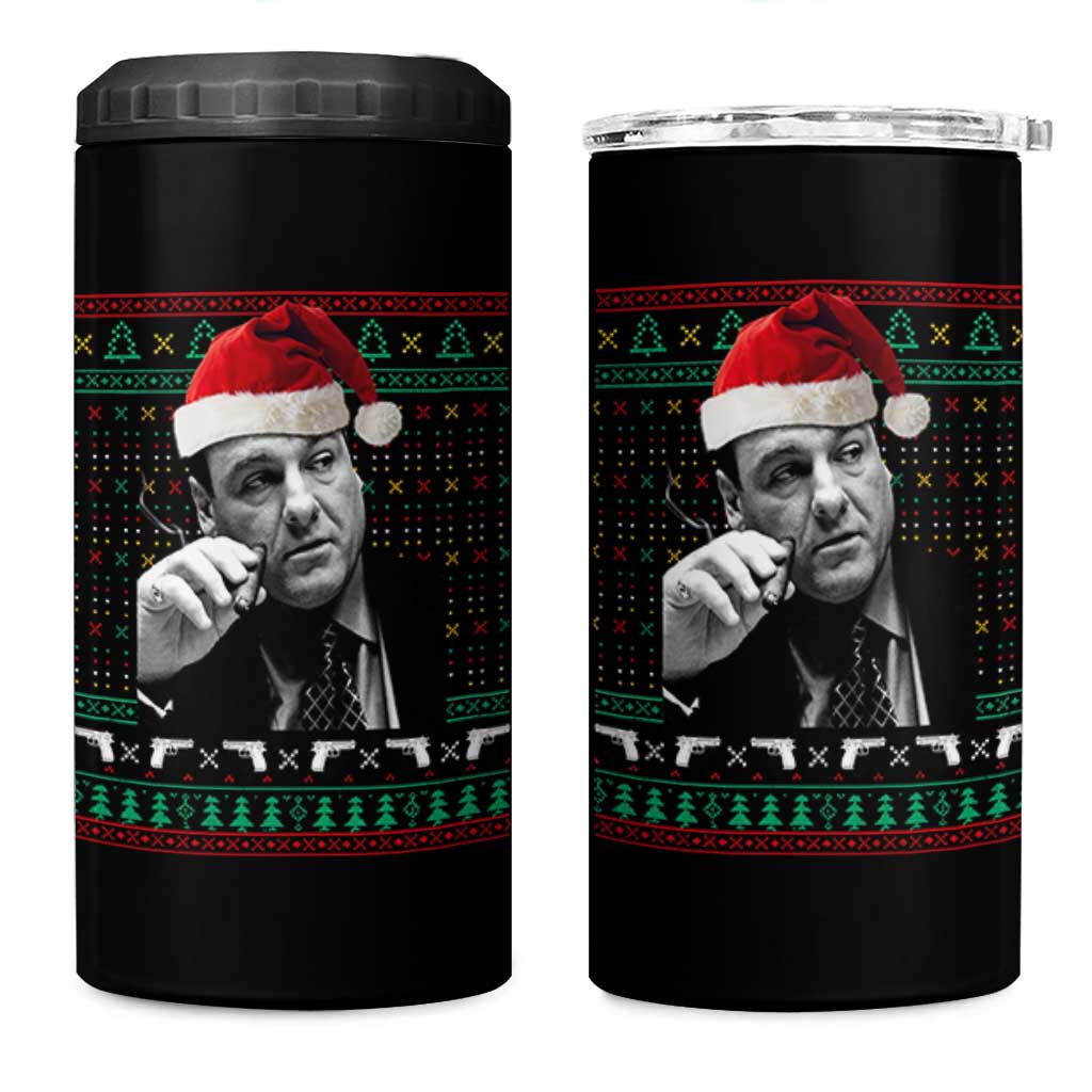 Funny Ugly Christmas 4 in 1 Can Cooler Tumbler Funny Mafia Gangster Santa Sopranos Smoking - Wonder Print Shop