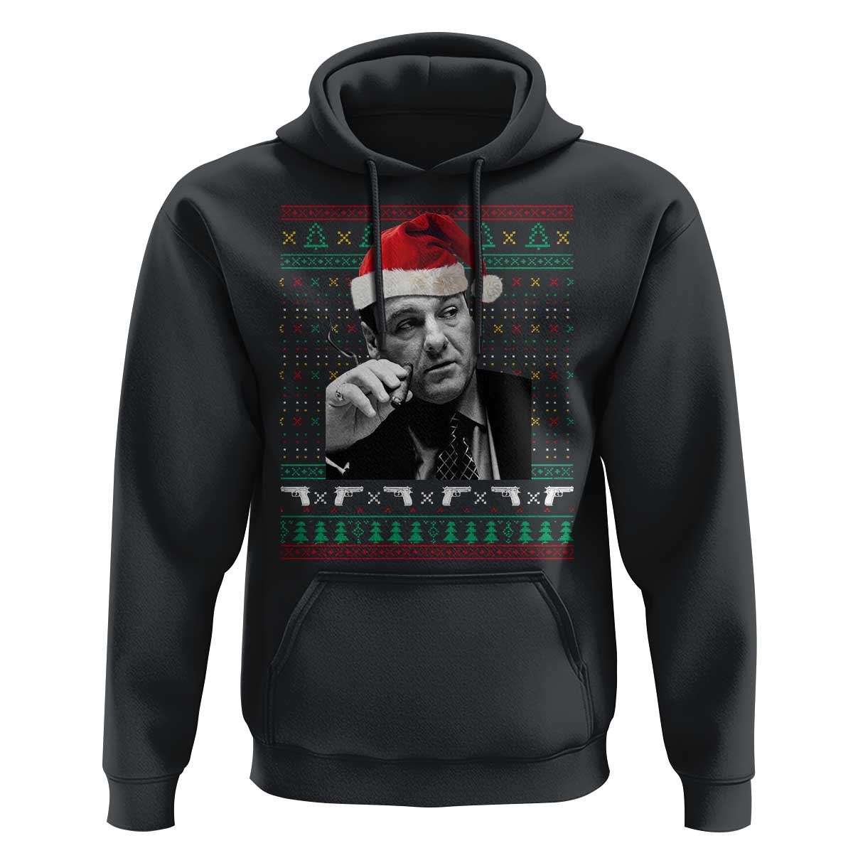 Funny Ugly Christmas Hoodie Funny Mafia Gangster Santa Sopranos Smoking - Wonder Print Shop