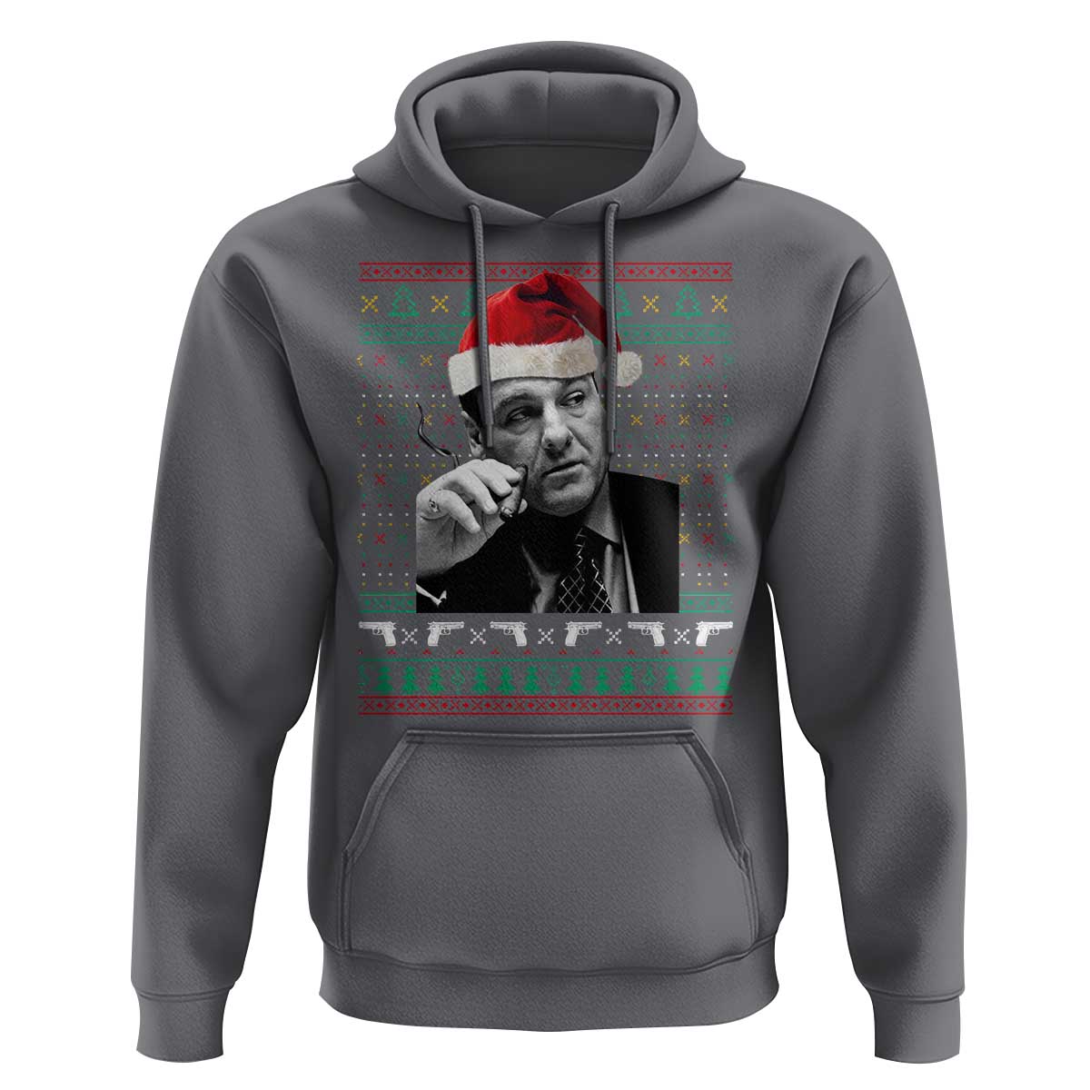 Funny Ugly Christmas Hoodie Funny Mafia Gangster Santa Sopranos Smoking - Wonder Print Shop